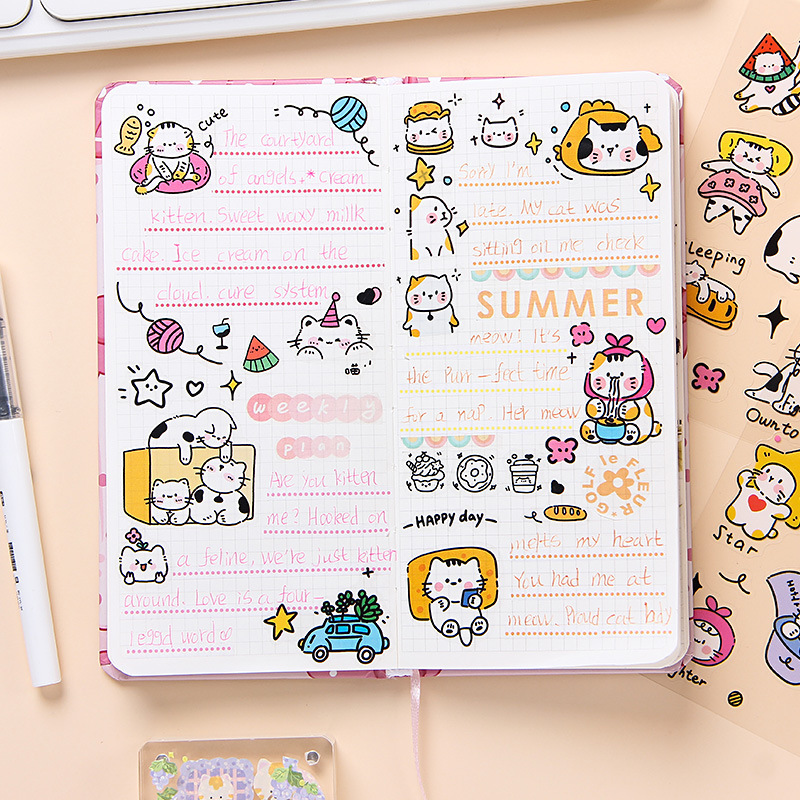 Pequeño teatro transparente pegatinas de mascotas impermeables DIY pegatinas de diario pegatinas de libro de mano adorable gato pegatinas de libro de mano animal