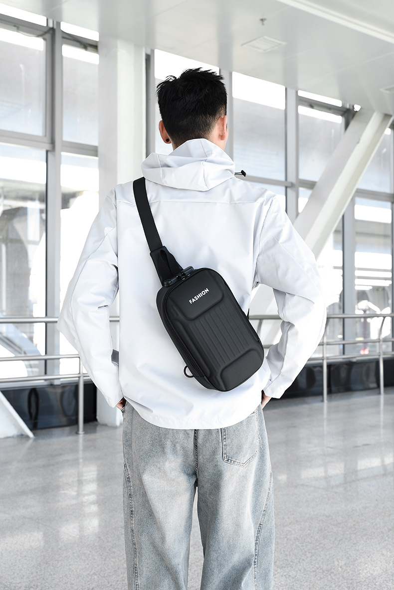 Men's crossbody bag with password lock, black large-capacity sports motorcycle bag, single-shoulder crossbody men's chest bag undefined