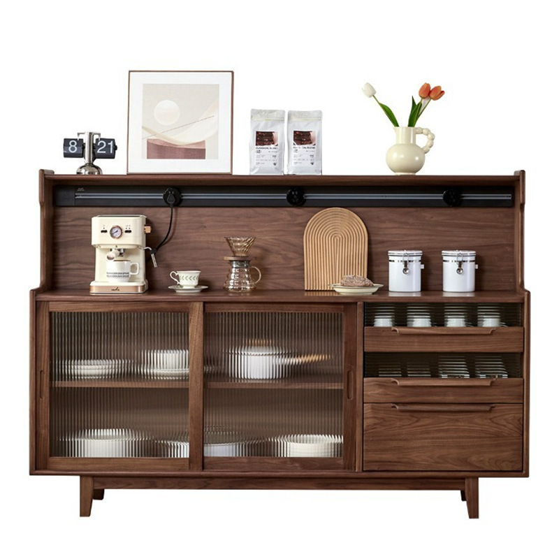 Gabinete de comedor de madera de nuez negra de América del Norte sala de estar multifuncional de almacenamiento de té moderno simple armario de madera maciza armario de almacenamiento