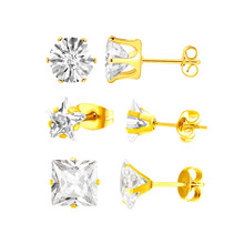 外贸专供不锈钢六爪流苏皇冠锆石五角星方形小耳钉超闪耳饰精致