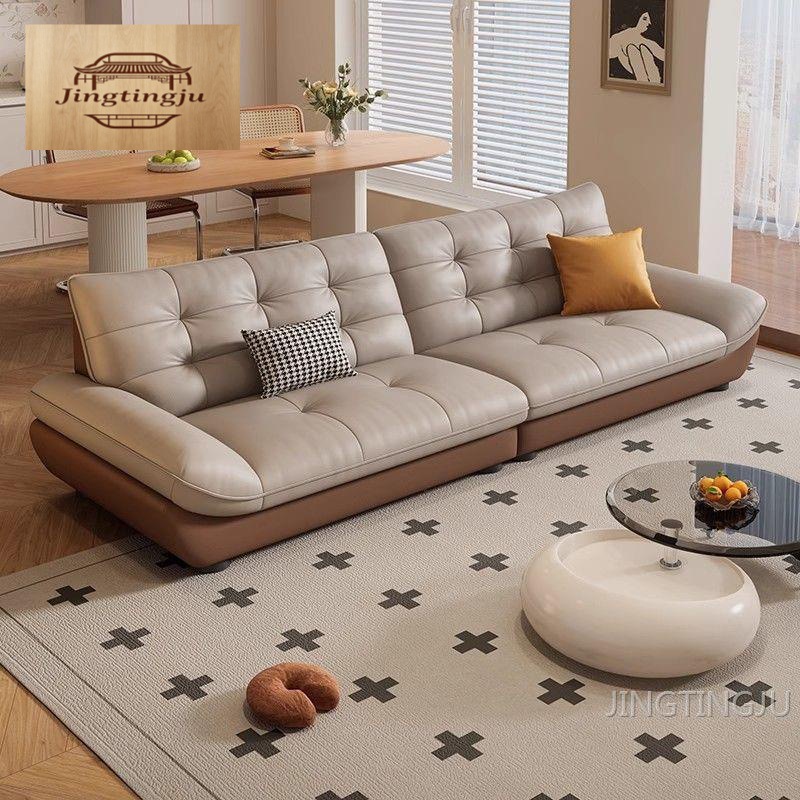 Buchen small-sized sailboat-style genuine leather sofa, light luxury with a high-end feel, color-blocked fabric sofa, straight-line cloud-shaped home sofa