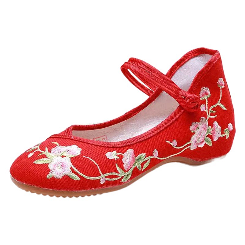 Dream Chasing Hanfu Dance with Chinese Style Retro Plain Elegant Embroidered Cloth Shoes Soft Sole Small Wedge Women's Single-layer Shoes