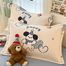 卡通牛奶绒枕套一对装冬季加厚珊瑚绒枕头套48x74家用单人枕芯套