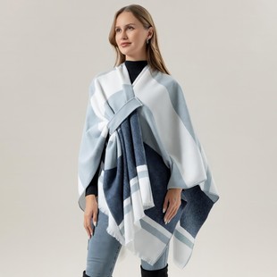 New Color-Blocked Striped Shawl Outer Wear Women's Cape Cape Outer Wear Plain Large Shawl Air-Conditioned Room Nap Small Blanket