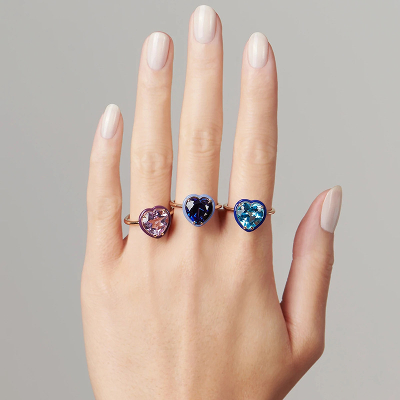 INS Style Heart Shape Sterling Silver Inlay Zircon Rings 1 Piece