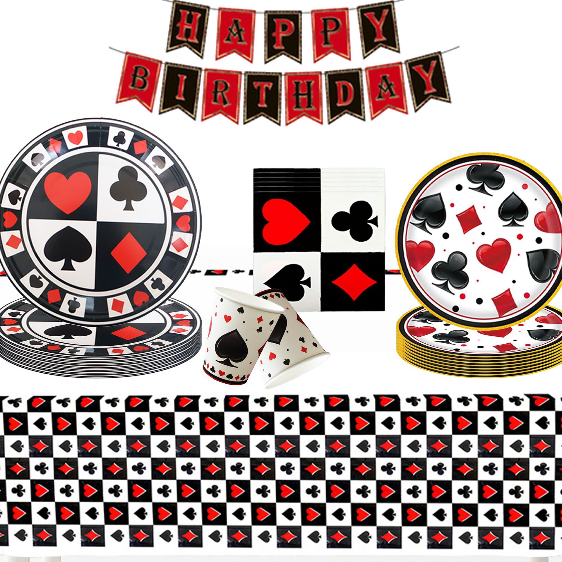 Vajilla de fiesta de cumpleaños con tema de póquer de Amazon transfronterizo Vajilla de papel desechable Bandeja de papel Decoración de fiesta