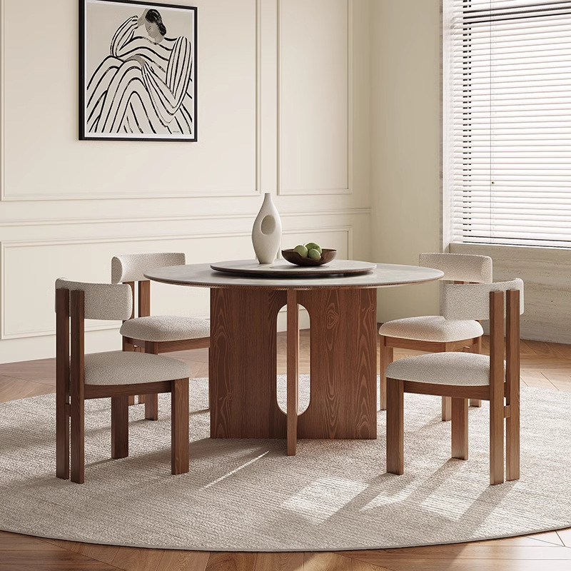 Mesa de comedor de madera maciza redonda de estilo medio, sala de estar 2024 nuevo estilo estilo medio antiguo, retro americano, mesa redonda minimalista moderna francesa