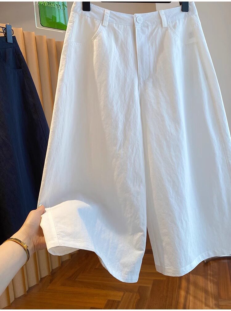 Quần culottes nữ ống rộng cạp cao dáng suông — Xanh lông mòng đen chi tiết 4