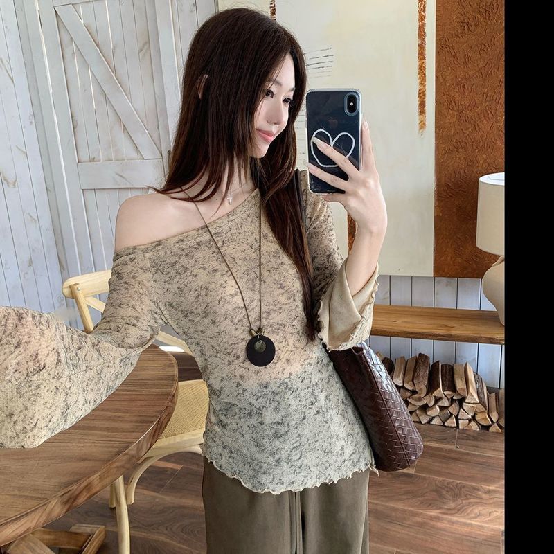韩系辣妹晕染不规则长袖针织衫抽绳休闲裤女2025春秋新款时尚套装|undefined