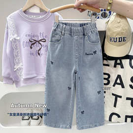 女童牛仔裤儿童阔腿裤春秋新款中大童直筒宽松洋气2025宽松牛仔裤