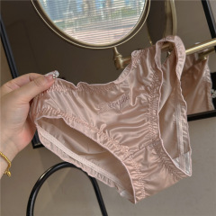 丝滑好穿~缎面刺绣字母奶油香槟低腰三角内裤少女纯色冰丝夏棉档