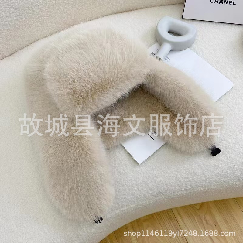 全毛毛雷锋帽女加厚保暖防风帽仿皮草狐狸毛风雪帽护耳帽子冬季|undefined