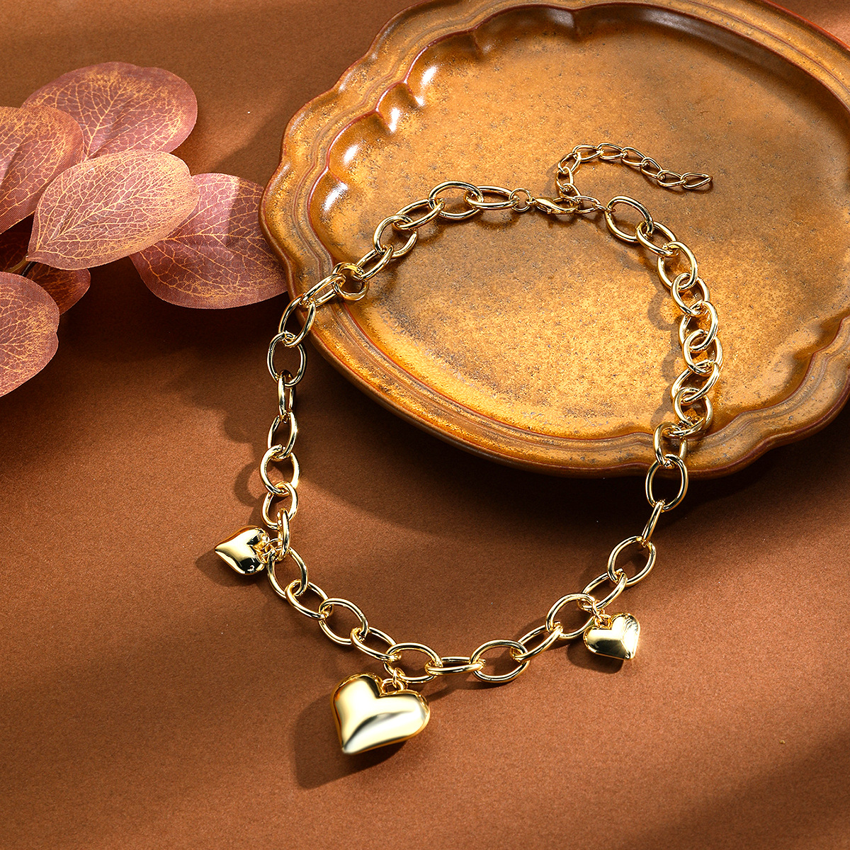 1 Piece Quantity Daily Occasion Simple Style Heart Shape CCB Imitation Pearl Iron Beaded Chain Cable Chain Pendant Necklaces Wholesale