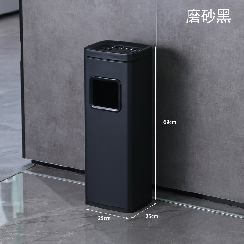 Bote de basura de acero inoxidable del hotel con cenicero, entrada de ascensor vertical, pasillo del vestíbulo, columna de humo para fumar comercial