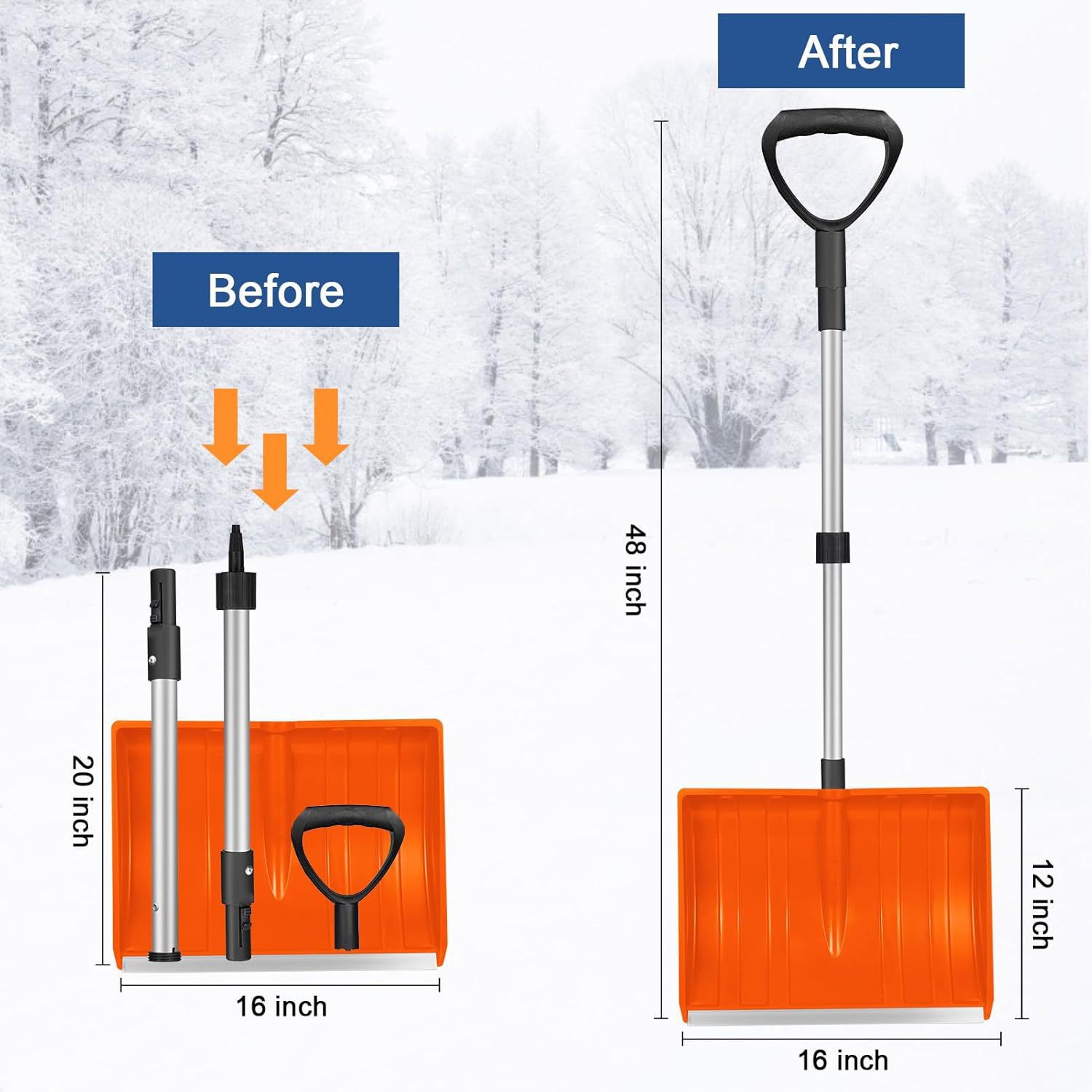 Cross-Border Same-Model Outdoor Detachable Snow Shovel Export Snow Removal Tool for Emergency Use Plastic Snow Shovel