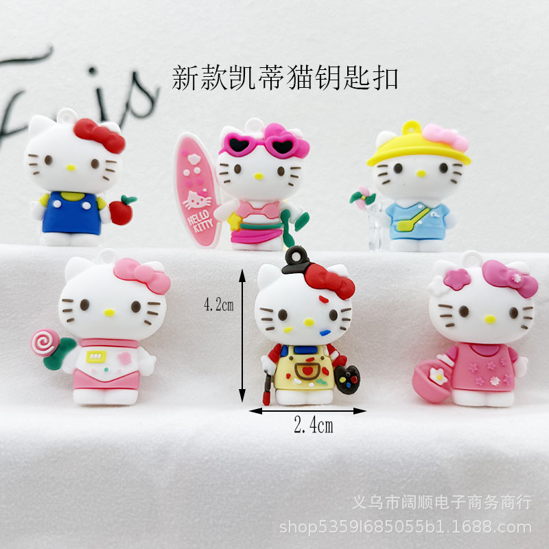 Cartoon Kt Cat Keychain 3D Figurine Pendant Hello Kitty Sanrio Keychain Blind Box Soft Rubber Accessories