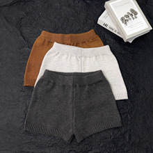 深灰色毛线针织短裤女秋冬外穿高腰显瘦直筒阔腿裤宽松百搭毛衣裤