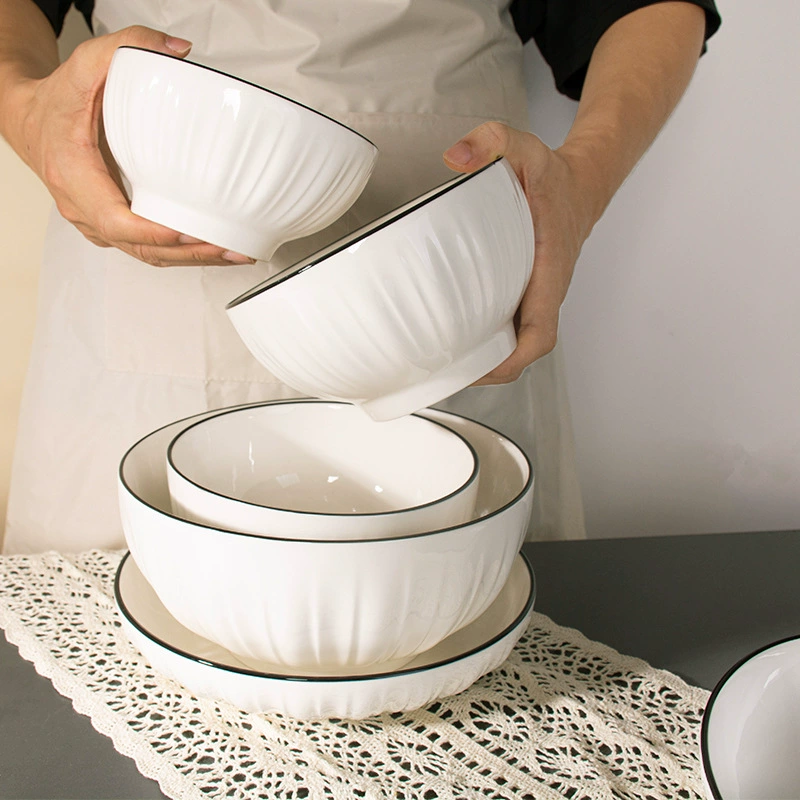 Ceramic Tableware Set, Step-by-Step Lotus Pattern, Multi-Size Bowls & Plates (4.5–8 inch)