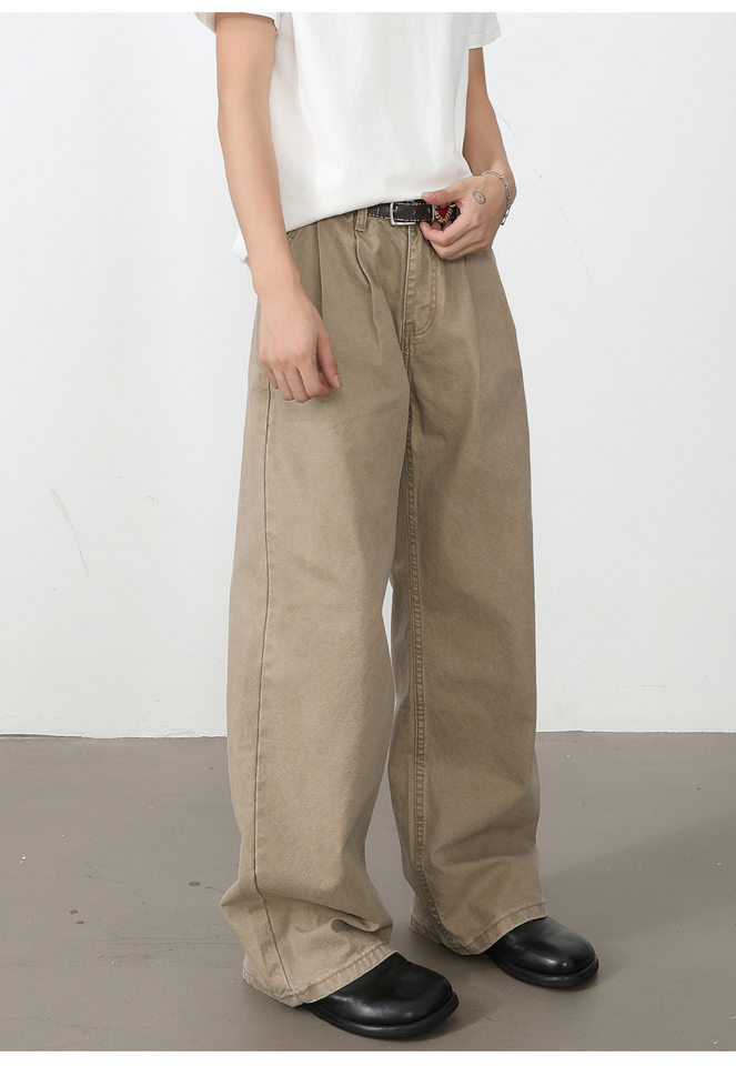 Quần dài nam ống rộng chữ A hai ly lập thể phong cách Hàn Quốc, lưng trung, thoải mái — Xám đen, màu kaki, màu xám nhạt chi tiết 23