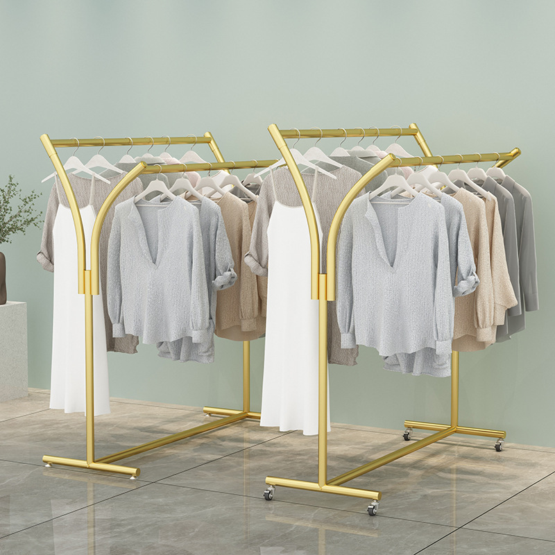 Clothing store display rack double rod Island rack special sale clothes shelf women's clothing display clothes drying clothes hanging clothes with wheels Clothing store display rack double rod Island rack special sale clothes shelf women's clothing display clothes drying clothes hanging clothes with wheels