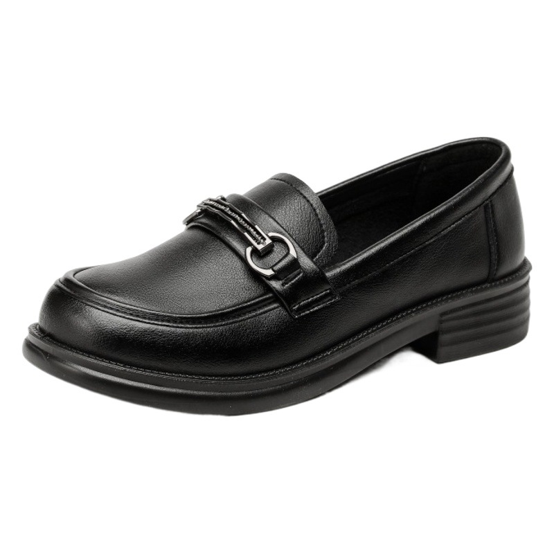 2026 New Style Loafers, Comfortable Flat-Soled British-Style Leather Shoes, Single Shoes with Metal Flat Heels, Round-Toe Work Shoes