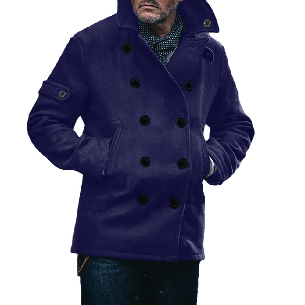 New 2024 Autumn/Winter British Men's Solid Color Woolen Fashion Urban Double breasted Collar Coat_voghion.com