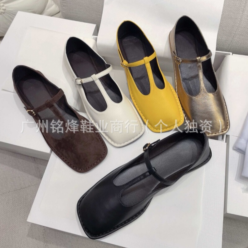Pure Source Niche, Easy to Wear, Square-Toe Sheepskin Mary Jane Shoes for Women, Comfortable Retro Princess Shoes with Buckles