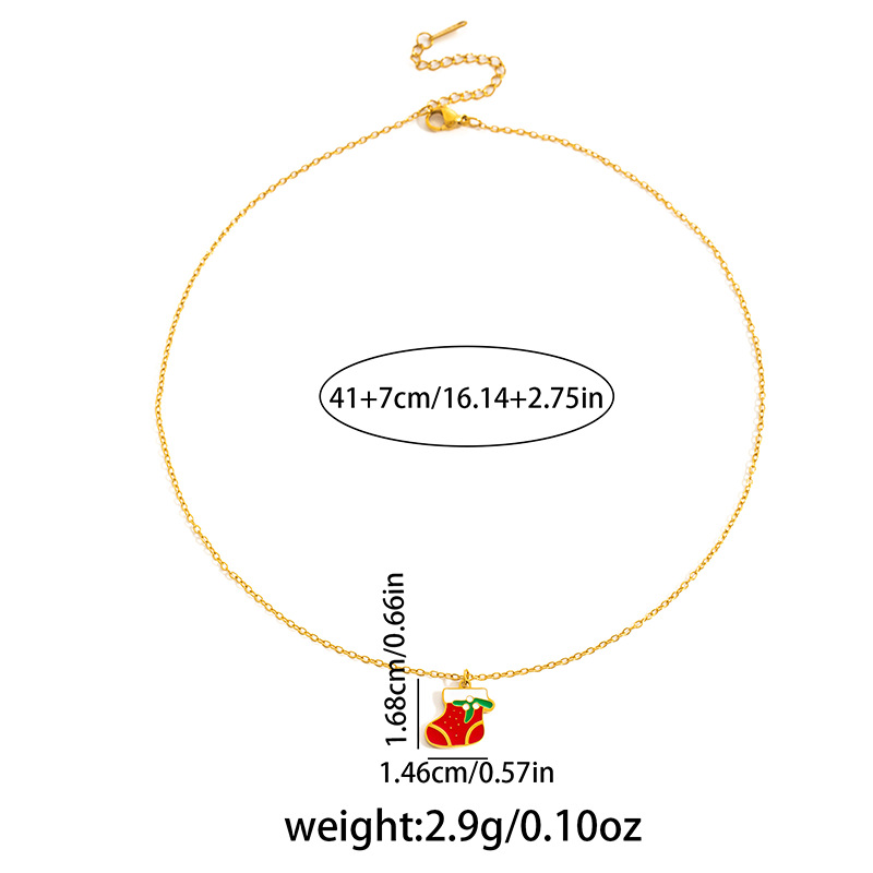 6g Weight 0.03µm Gold Plating Thickness Electroplated Gold Plating Process Golden Plated Plating Material 201 Stainless Steel Pendant Material Pendant Necklace Classification 201 Stainless Steel Chain Material cable chain Chain Type 1 Piece Quantity Holiday, Daily Occasion 201 Stainless Steel Material Santa Claus, Christmas Socks Pattern Women's Gender Cute Style Plating Craft Fashionable Stainless Steel Christmas Cartoon Deer Necklace Creative Design Lockbone Chain Luxury Style Titanium Jewelry For Women 14