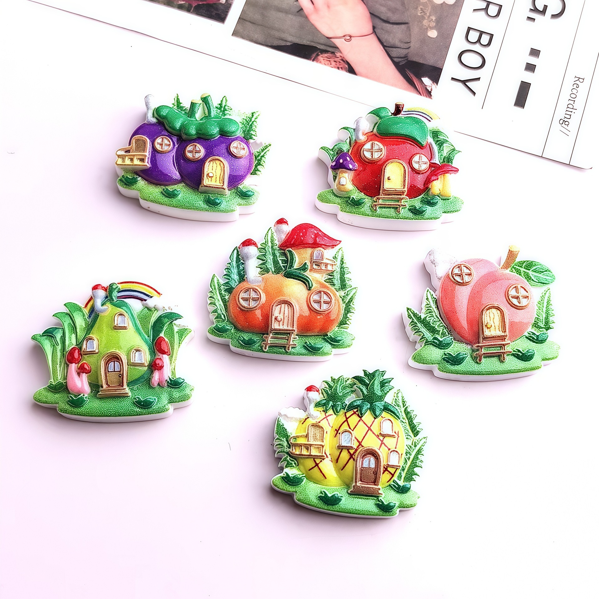 漫画果物と野菜シリーズハウスフラワー diy クリーム接着剤ヘアピンヘッドロープ携帯電話ケース冷蔵庫マグネット樹脂