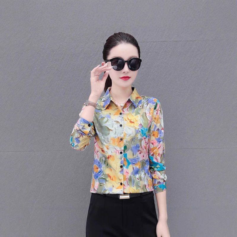 Women's Shirts, New Styles of Women's Tops, Spring and Autumn Shirts for Middle-Aged and Elderly Mothers, Spring Shirts with Collars, Long-Sleeved Shirts, Slimming and Fashionable Shirts