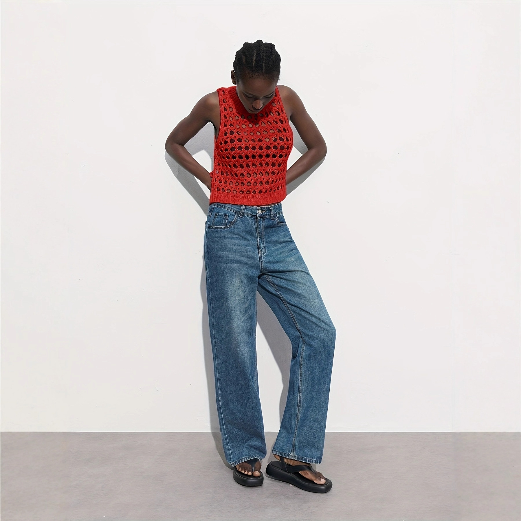 Women's Fashion Personalized Solid Color Round Neck Top