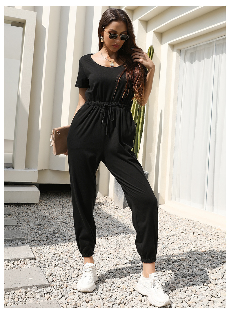 Solid Color Belted Casual Jumpsuit NSYYF61505