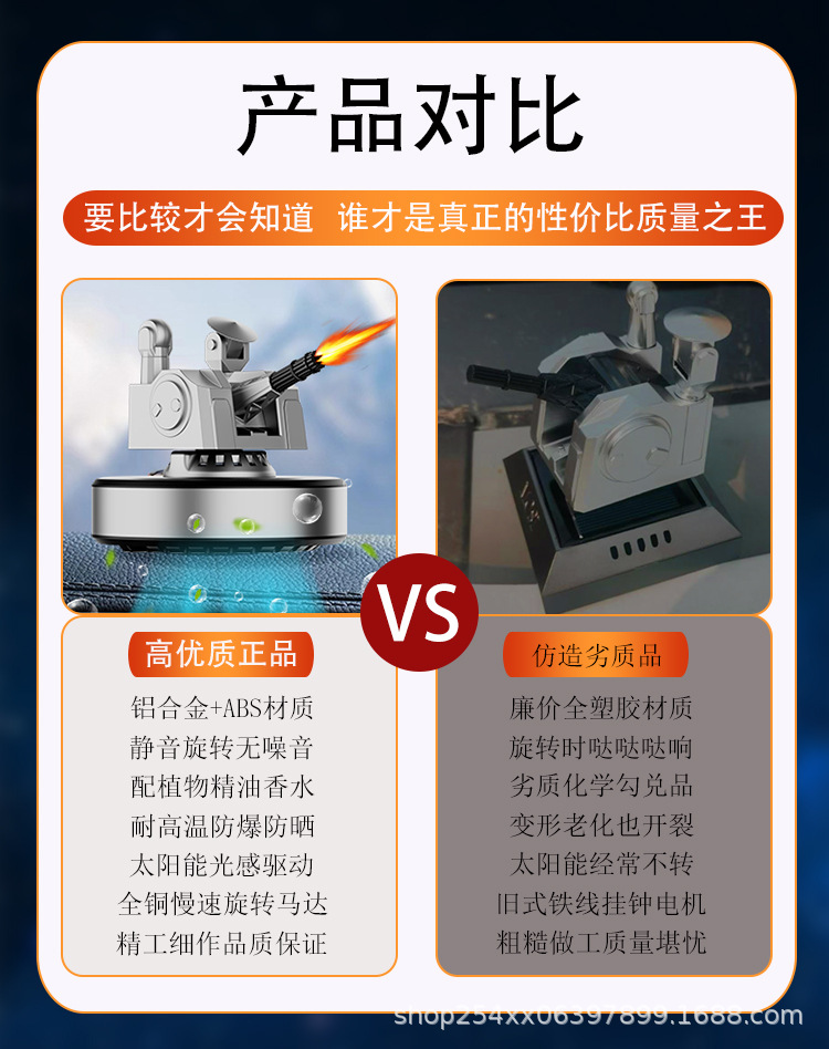 Cross-Border Dropshipping Solar-Powered Car Fragrance Diffuser 1130 Anti-Aircraft Gun Car Perfume New Creative High-End Rotating Model