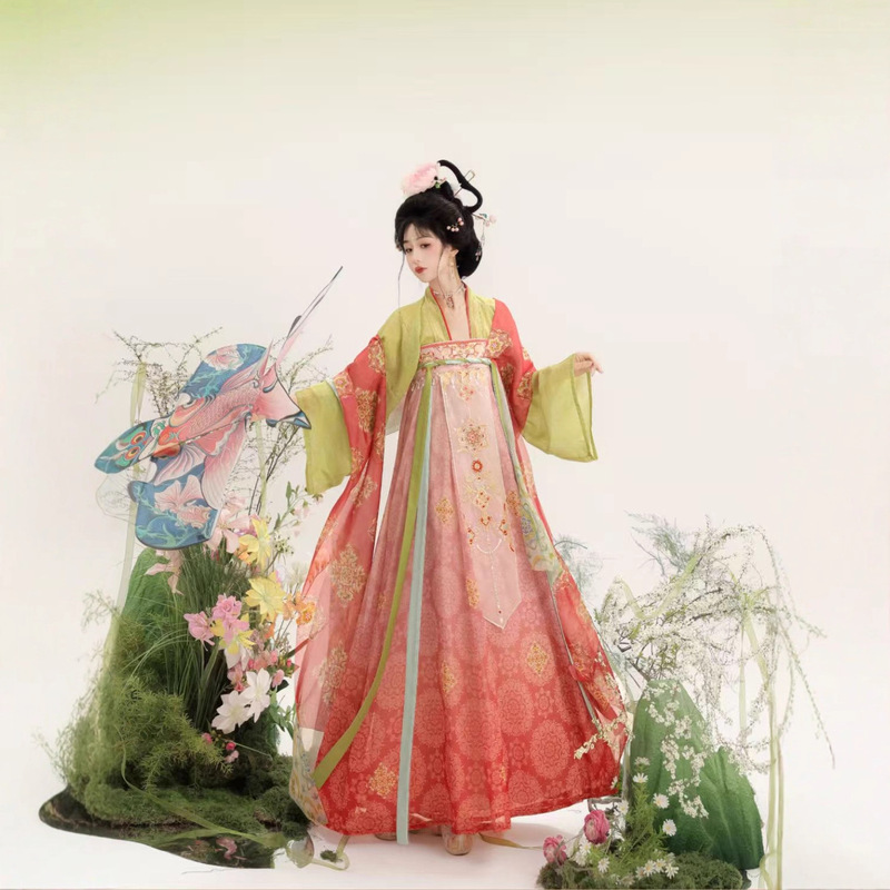 【Xiaotaoxi】Original Hanfu for Women with Tang Dynasty Style, Broken Skirt, Double-Breasted, One-Piece Chest-Length Embroidery Set, Super Fairy for Daily Wear