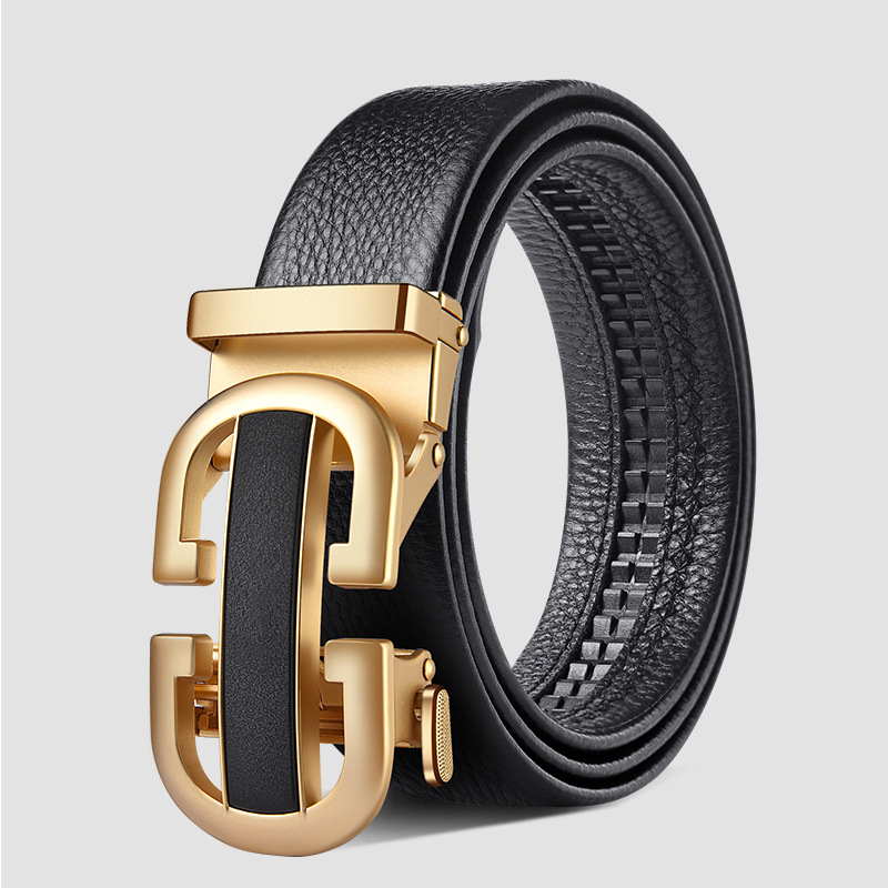 New Hot Selling Top Layer Cowhide Belt New Pure Copper Leather Automatic Buckle Elastic Belt Fashion Men's Business Belt Gift_voghion.com