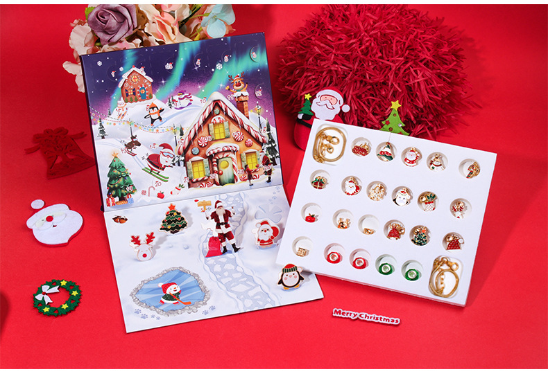 Weihnachtsschmuckherstellung, handgefertigtes DIY-Perlenarmband-Set für Kinder, 24-Raster, Weihnachts-Countdown-Blindbox, Armband, Schmuck-Geschenkbox_voghion.com