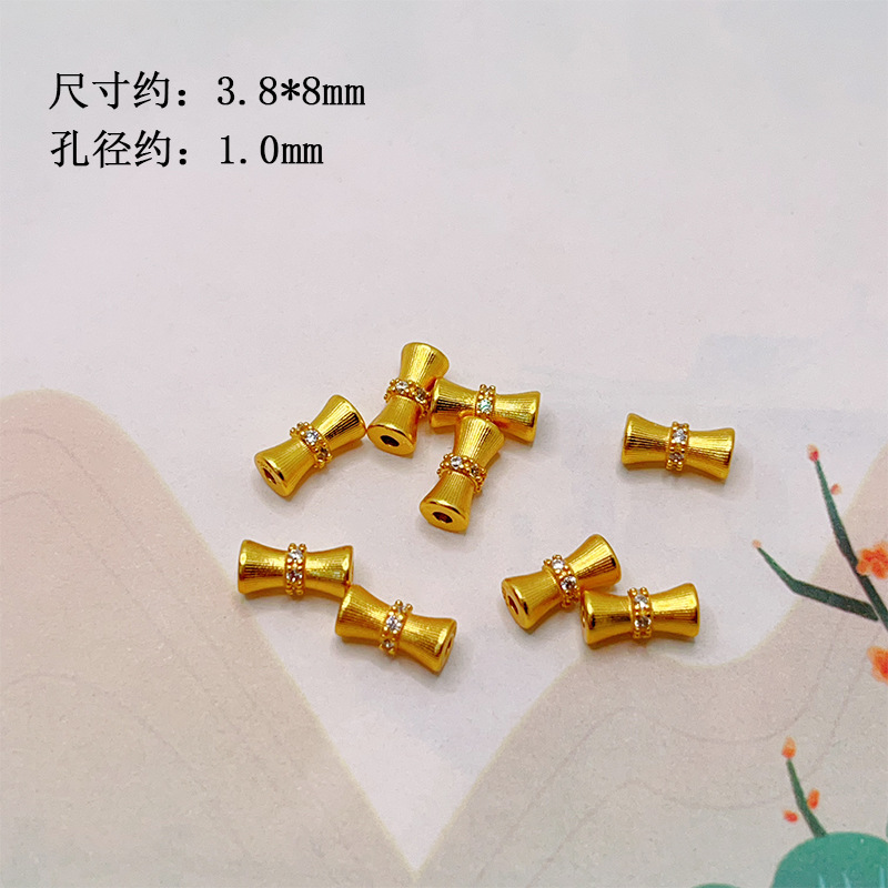 S925 silver, gold-plated, four-leaf clover, yellow Buddha of Wealth, bamboo joint spacer beads, barrel beads, accessories for bracelets, necklaces, and DIY jewelry making