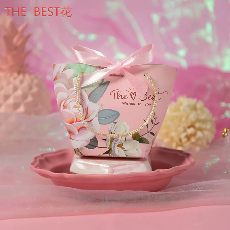 Cross-Border Popular Colorful Paper Tote Bags for Jewelry Packaging, Replaceable Ribbon Bows, High-Value Commercial Gift Bags