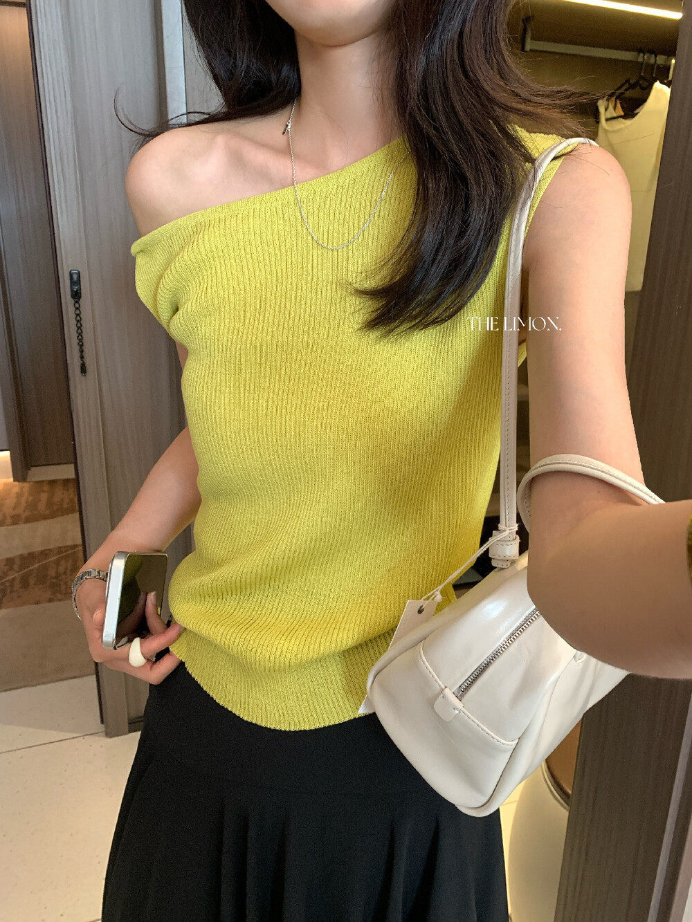 Áo len nữ cổ lọ tay dài phong cách Hàn Quốc, thiết kế vai lệch thắt nút, ôm nhẹ — Thẻ nông, Đậu nành, xám đậm, màu đen chi tiết 28