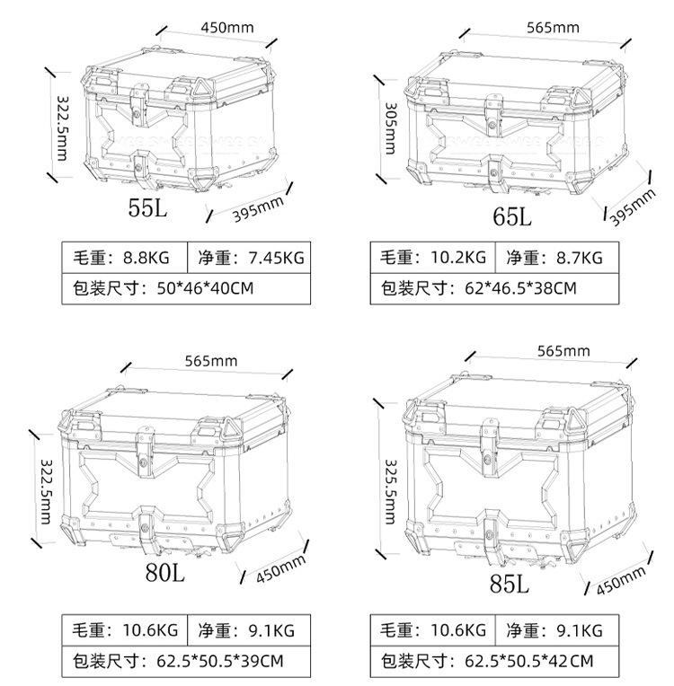 18L motorcycle aluminum alloy side box universal waterproof anti-collision trunk aluminum alloy quick release electric car side box