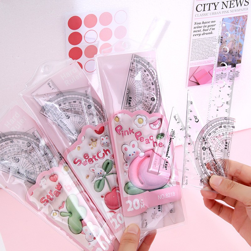 Kapibala Set Regla de tablero triangular de pony Regla Papelería multifuncional para estudiantes Herramientas de pintura Conjunto de reglas para exámenes
