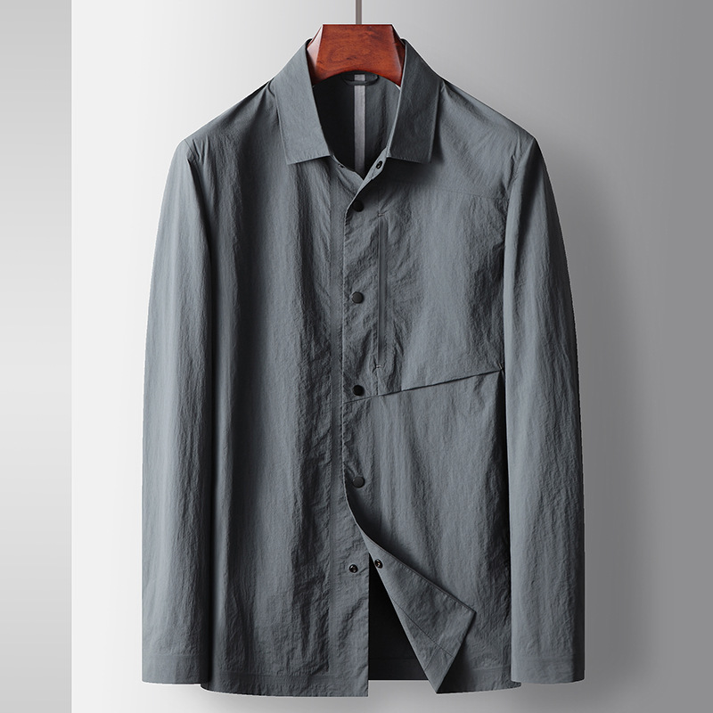 Herrenbekleidung Frühlings- und Sommerstil Revers leicht zerknitterte Hemdversion bügelfreie Jacke junge und mittlere Alter Luxus lässige Hautkleidung_voghion.com