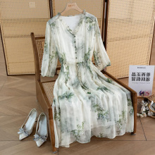清仓捡漏真丝印花连衣裙2025夏季新款高端气质显瘦桑蚕丝碎花裙子