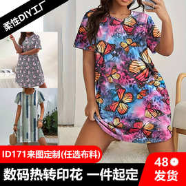 欧美来图跨境女式T恤裙wish虾皮eBay流行3D印花服饰外贸ozonT恤裙