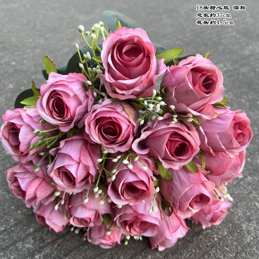Simulación del Día de San Valentín rosa fabricante 3 sola rama multi-cabeza rosa decoración de la boda flor falsa al por mayor