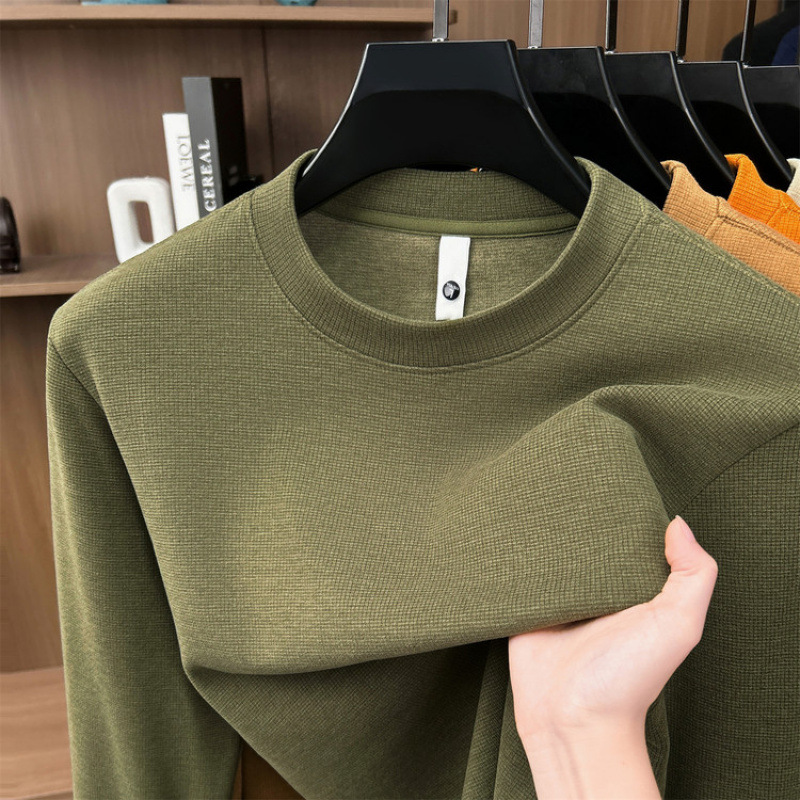 跨境濮院代发新款男士长袖T恤圆领纯色套头打底衫休闲宽松上衣秋