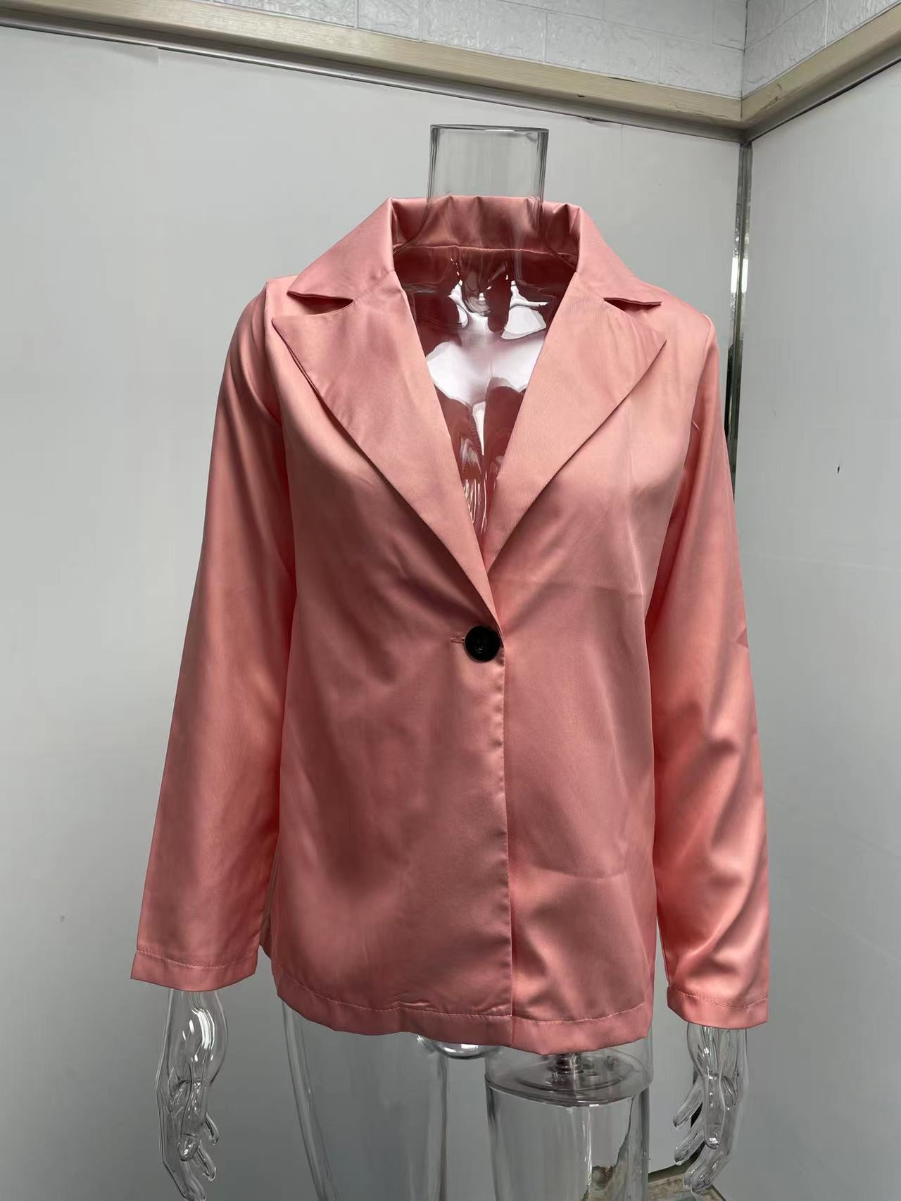 Women's Clothing Long sleeved Solid Color Button Suit Women's Jacket Cardigan_senzul.com