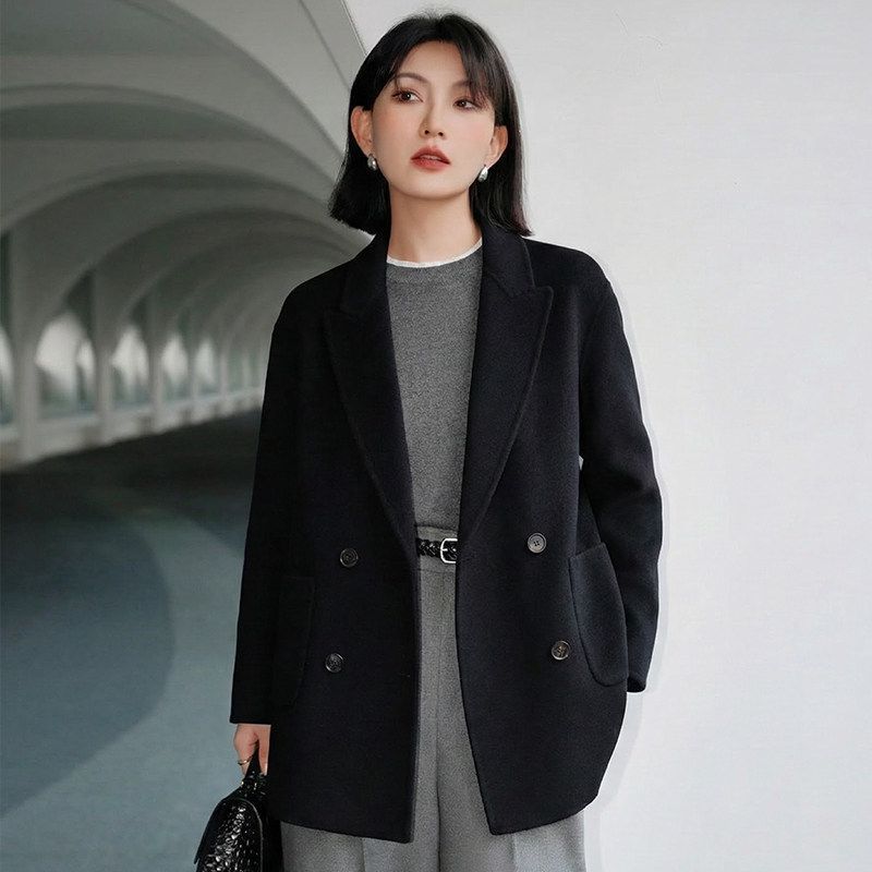 Old-fashion double-faced wool coat for women, high-end style, suitable for spring and autumn, commuting suit jacket.