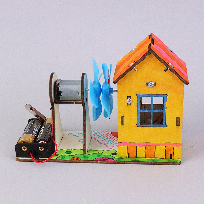 Wind Power Generation House Station DIY Hand-Assembled Technology Primary School Students Production Invention Kidsren's Experimental Material Package Teaching Aids