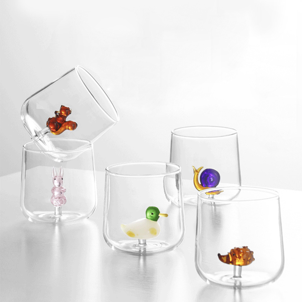 Creativo tridimensional animal de cristal taza de agua animal de dibujos animados Manor forma hogar lindo simple oso taza de cristal